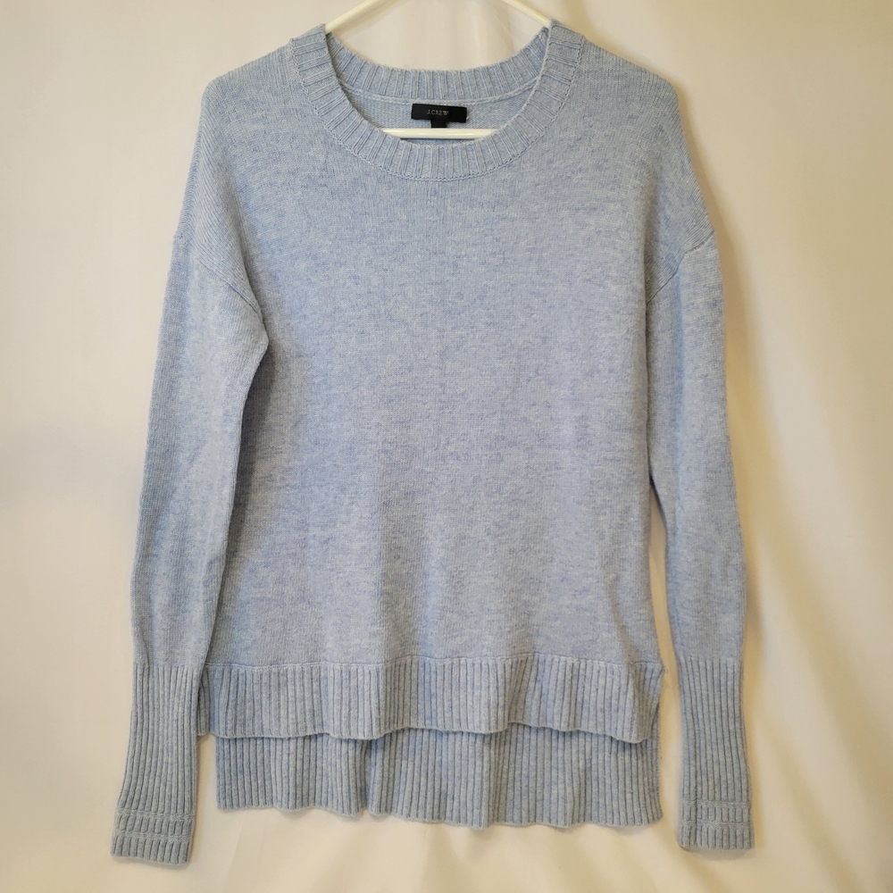 J Crew Women's Sweater XS Light Blue Crew Neck Hi Lo Side Slits